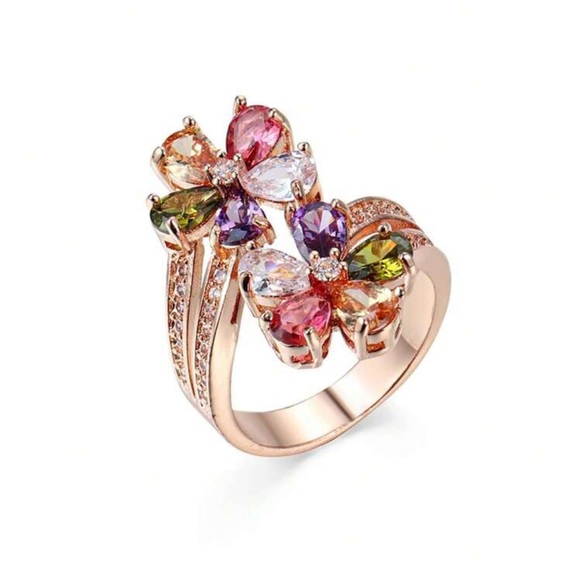 Gold Multi Color Rose Gold Zirconia Ring - Picture 3 of 4